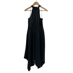 Adyson Parker Black Satin Racerback Dress Handkerchief Hem Medium Classic LBD